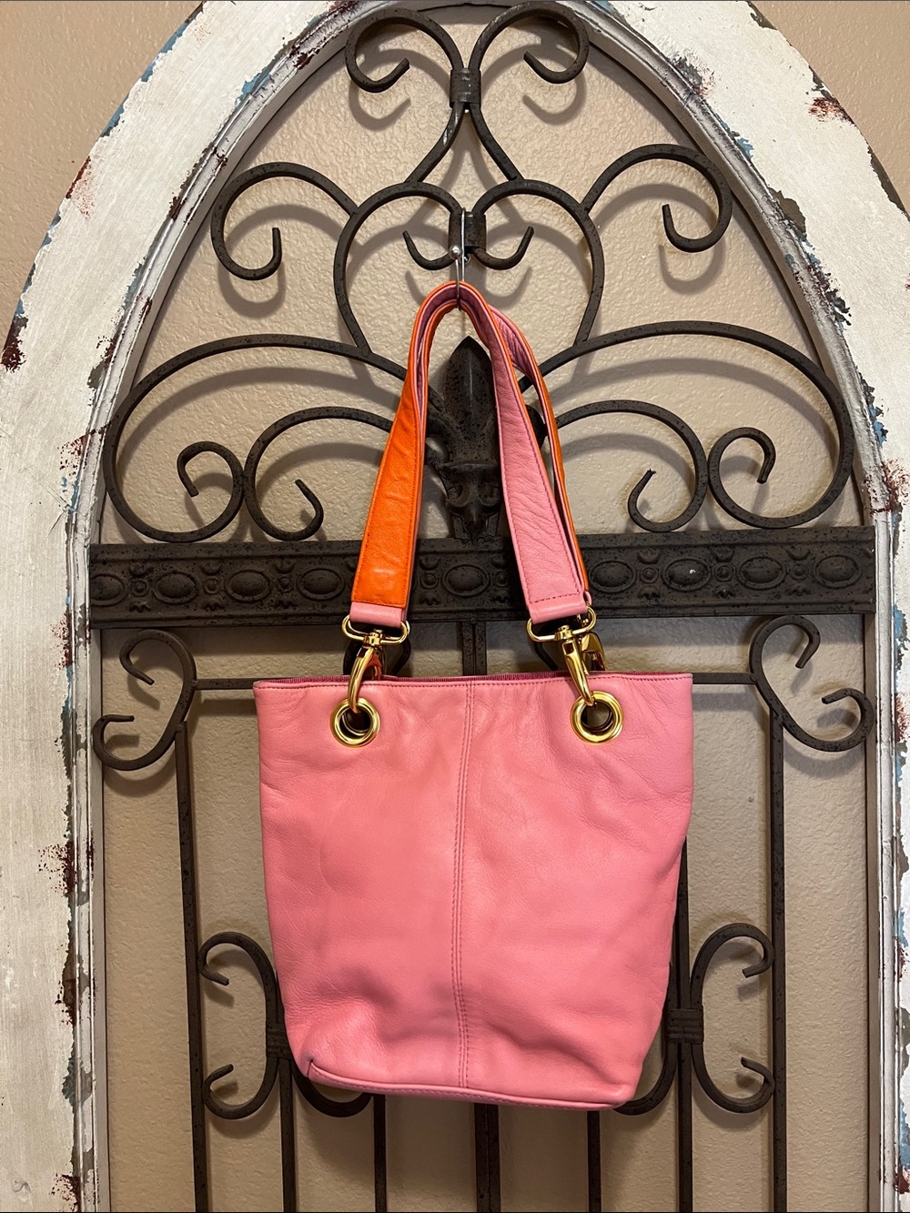 Pink Shoulder Tote with Orange Accents - Women Bags